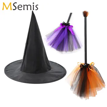 Yetişkin Cadılar Bayramı Cosplay Cadı Kostüm Cadı Sihirli Şapka Uçan Sihirli Süpürge Dekor Prop Çocuk Cadılar Bayramı Değnek Giyinmek Giydirin Aksesuar