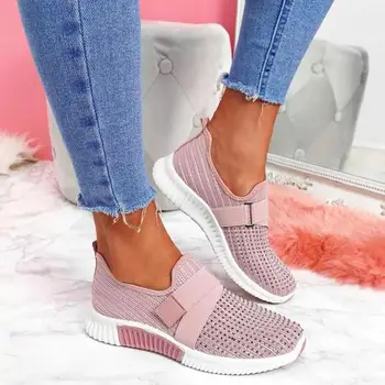 Kadın Ayakkabı 2022 Yeni Bling Taklidi bayan ayakkabıları Üzerinde Kayma Rahat Taban Koşu yürüyüş ayakkabısı Kadın Düz spor ayakkabı