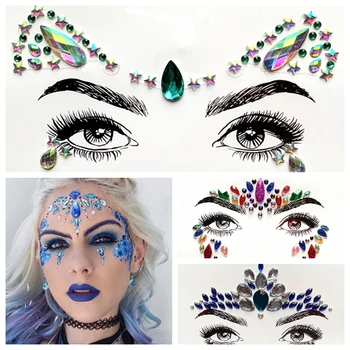 Kristal Yüz Takı Glitter Taşlar Gözler Dövmeler Sticker Kaş Alın Dekorasyon Akrilik Reçine Matkap kadın Moda Parti İçin
