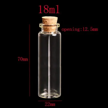 18ml X50 cam ahşap mantarlı şişe, 3/5 oz temizle boş sıkma boyun cam kaplar 18cc dekoratif el sanatları mantarlı tıpa şişeleri