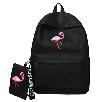 2022 Okul sırt çantası Çocuk Sırt Çantaları Öğrenci Çantaları Büyük Kapasiteli Moda Flamingo Baskı Tuval Okul Çantaları Genç Kızlar için