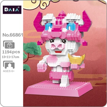 DAIA 66861 Çin Zodyak Opera Servet Altın Külçe İnek Hayvan Modeli Mini Elmas Blokları Tuğla Yapı Oyuncak Çocuklar için hiçbir Kutu