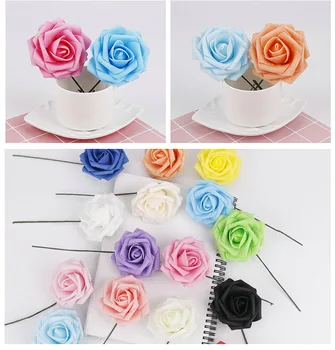 10 Kafaları 8 CM Renkli Yapay PE Köpük Gül Çiçek Düğün Gelin Buketi El Yapımı DIY Parti Ev Dekorasyon Çiçekler