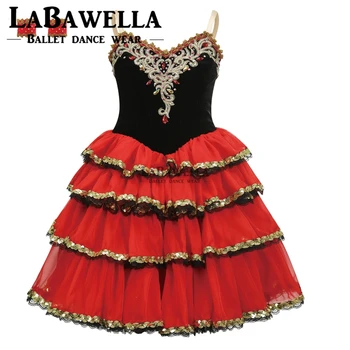 Yetişkin Kırmızı Romantik Tutu İspanyolca Kitri Bale Elbise kadın Profesyonel Tutu Bale dans kostümü kızlar için BT4158