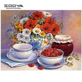 ZOOYA Elmas Nakış DİY Elmas Boyama Çiçekler ve Meyveler ve Çatal Elmas Boyama Çapraz Dikiş Taklidi Mozaik BJ1852