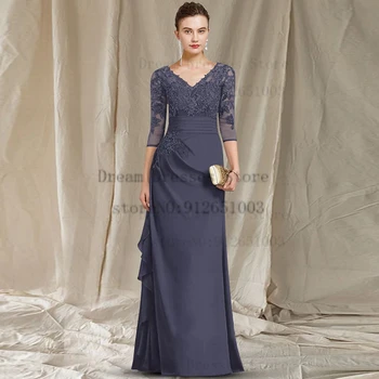 Yüksek Kaliteli Anne Gelin Elbiseler Kat uzunluk Şifon Aplike Nakış Elbise Düğün için 2023 Yaz Mère Formelle