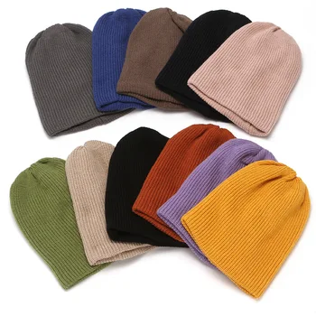 Kış Şapka Düz Renk Sıcak Örgü Kap Yeni Moda Hip Hop Çizgili bere şapkalar Erkek Sonbahar Kapaklar Erkekler için