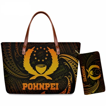 Dropshipping Büyük Kadın Çanta ve Çanta Seti Polinezya Pohnpei Tribal Baskılı Tote Debriyaj Marka Tasarımları Plaj Fermuarlı Çanta