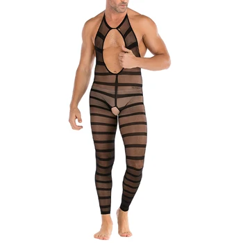 Erkek iç çamaşırı Bodysuit İçi Boş Şerit Egzotik Seti Erkek Pijama Porno Gecelik Siyah Kostümleri Açık Crotch Vücut Erkek İç Çamaşırı