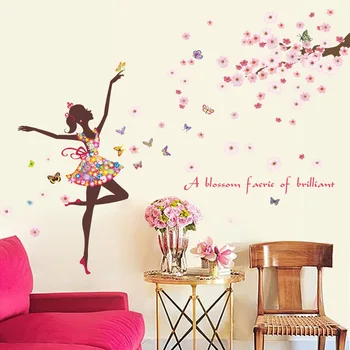 Romantik çiçek peri duvar sticker DIY kelebekler çıkartması Duvar kreş çocuk odası Bebek yatak odası oturma dekor çocuk hediye