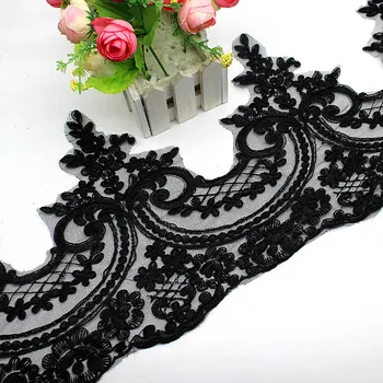 Siyah İşlemeli Dantel Kumaşlar düğün elbisesi Aplike Gelin Sashes Taraklı Dikiş Düzeltir Sınır 22-24CM