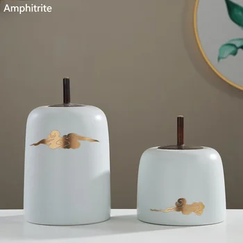 Çin Tarzı Depolama Tankı Soyut Seramik Sanatçı Ev Dekorasyon Saf Beyaz Kutu Depolama Odası Caddy Sehpa şeker kavanozu