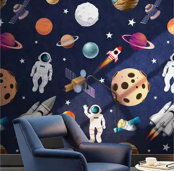 Özel kozmik yıldız uzay astronot sanat duvar kağıdı çocuk odası dekorasyon için Duvar Kağıdı duvar tablosu Oturma Odası