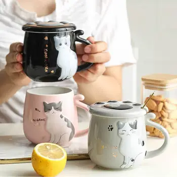 Sevimli Kedi Kahve Fincanı seramik fincan KEDİ Pençesi ile Kapak Öğleden Sonra Çay çay bardağı Bardak Bardak Kullanılan Ev Hediye Canecas