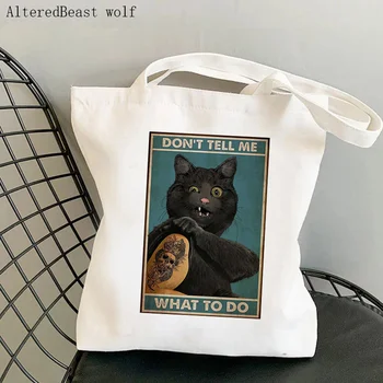 Kadın Alışveriş çantası Dövmeli Siyah Kedi Dont Söyle Çantası Harajuku Alışveriş Kanvas Alışveriş Çantası kız çanta Tote Omuz Bayan Çantası