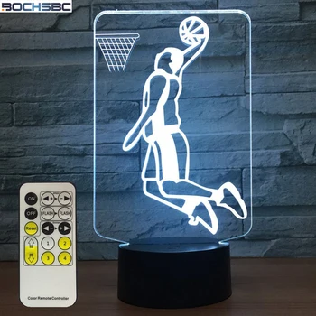 BOCHSBC 3D dunk basketbol oyuncu 7 Renk Değişimi Masa Lambası USB LED Akrilik Gece Lambası Lampara Yatak Odası için sanat dekoru Çocuklar Hediye