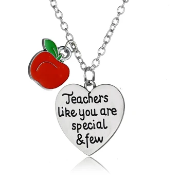 12 Adet / grup Öğretmenler Kolye Öğretmenler Gibi Özel ve Birkaç Apple Aşk Kalp Kolye Zincir Kolye Okul Parti Öğretmen Hediyeler