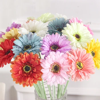 6 adet renkli yapay Gerbera jamesonii çiçek buketleri ve yapay Gerbera Afrika papatya çiçek buketleri