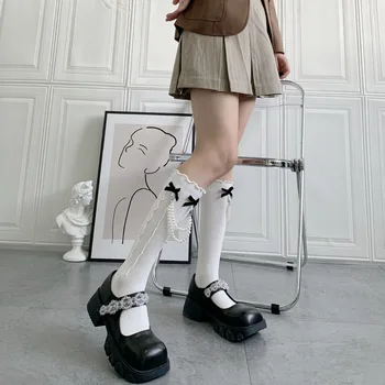 Moda diz üstü çorap Beyaz Lolita Katı Renkler Uyluk İnci Çorap İlkbahar Sonbahar Kadınlar İçin