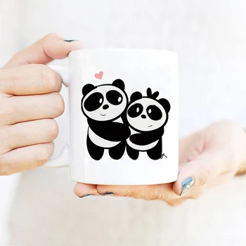 Panda Anne Aşk Çocuklar Kahve Kupa Kapak ve Kaşık 11 oz Beyaz Sevimli Seramik Süt Bardak ve Kupalar Anne çocuklar için doğum günü hediyesi Kupalar