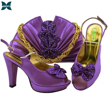 2020 En Son İtalyan tasarım Eşleşen Bayan Ayakkabı ve çanta seti Afrika Düğün Kadın Ayakkabı ve çanta seti Mor Renk