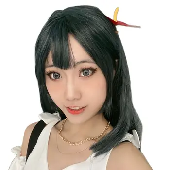 Yumuşak Kedi Marka Anime LoveLive PDP Mükemmel Rüya Projesi cosplay Mifune Shioriko cosplay Peruk Gri yeşil kısa saç + Ücretsiz peruk Kap