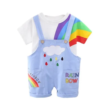Yeni Yaz Bebek Kız Karikatür Elbise Çocuk Erkek Pamuk T Gömlek Şort 2 adet / takım Çocuklar Bebek Tulum Toddler Rahat Eşofman