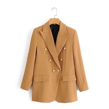 2020 Yeni Haki Pembe Blazer Kadınlar İçin Yüksek Kalite Sonbahar Kruvaze Ceketler Zarif Ofis İş Bayanlar resmi kıyafet Ceketler