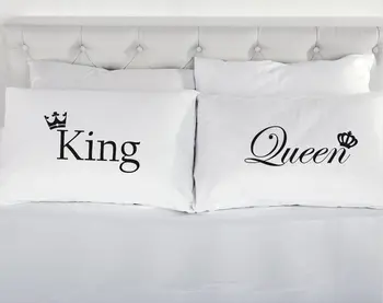 Sevgililer Hediye Çiftler Yastık Kılıfı Kral Kraliçe Taç Yastık Seti Beyaz Dikdörtgen Yatak Yastıklar Kapakları Düğün Hediyesi Standart Boyut