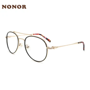 NONOR Basit Optik Gözlük Daire Çerçeve Raf Kadın Gözlük Metal Moda Dairesel Gözlük Çerçeveleri Erkekler 0 Derece Lens