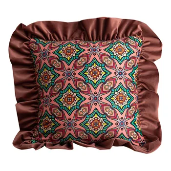 Fas kadife baskılı arka minder örtüsü dekoratif lotus fırfır yastık kılıfı kanepe bel yastık kılıfı