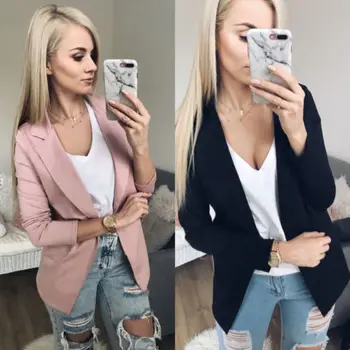 Sıcak Satış Bayan Kadın Uzun Kollu Hırka Ceket Blazers Casual Ofis Takım Elbise Üst Rahat Katı Sonbahar Resmi Ince Ceket Dış Giyim