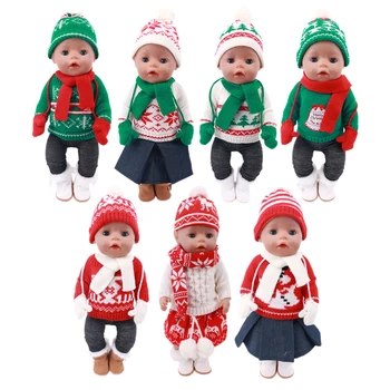 Noel Bebek Şapka + Giysi + Eşarp + Eldiven Fit 18 İnç Amerikan ve 43 CM Reborn Bebek Yeni Doğan Bebek, kız Rusya Bebek DIY Hediyeler