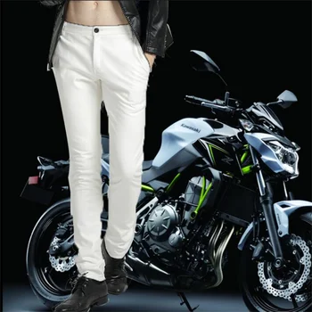 Beyaz suni deri pantolon erkek ayak pantolon ince motosiklet pu pantolon erkekler için kişilik moda Rüzgar Geçirmez ve su geçirmez siyah
