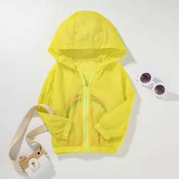 Yaz UV geçirmez Erkek Kız Ceket İnce Kaliteli Gökkuşağı Çocuk Ceket Kapşonlu Aktif Kıyafet çocuk Giysileri