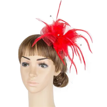 Gelin Zarif Düğün Tül Kırmızı Fasciantor Şapka saç tokası Fantezi Tüy Çiçek Şapkalar Fantezi Örgü Gösterisi saç aksesuarları