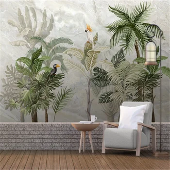 Özel Duvar Kağıdı El Boyalı Tropikal Yağmur Ormanları Manzara Mermer Desen Arka Plan duvar tablosu