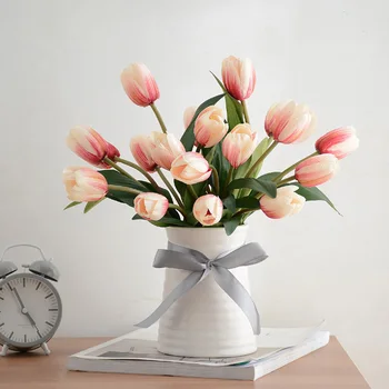 Iskandinav Ev Dekor yapay çiçekler Laleler Oturma Odası Masaüstü Süs Sahte Saksı Bitki anneler Günü Hediyesi Çiçek Dekor