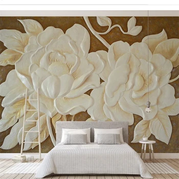 wellyu Özel duvar kağıdı papel de parede Zengin altın 3D üç boyutlu kabartma çiçek zengin güller duvar arka plan behang