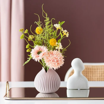1 Demet Krizantem Buket Vazo ile Yüksek Kaliteli yapay çiçekler Ev Odası Dekor Ev Dekorasyon Dıy Düğün Festivali