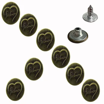 50 Takım Bronz Ton Kalp Desen Düğmeleri Jean Tack Metal Düğmeler Fit Dikiş Elbise Aksesuarları 2.0 cm