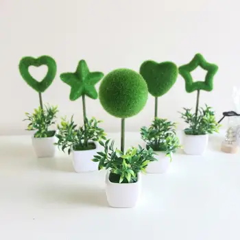 Yapay bitki Mini akın bonsai yapay Beş Köşeli yıldız aşk topu plastik çim Seramik kare bonsai seti 1 ADET FZ206