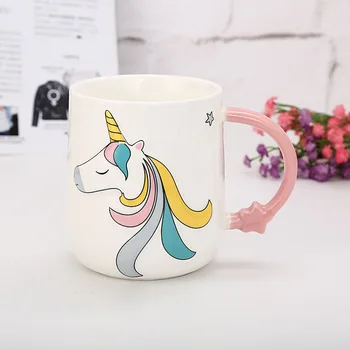 380ml Yaratıcı Unicorn kulplu kupalar Drinkware Sevimli Karikatür Baskı Seramik Kahve Süt Çay Su Bardağı Yenilik İçme Kupa Hediye
