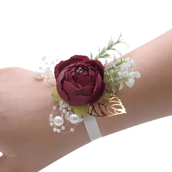 5 Parça / torba Gelin Nedime El Bilek Çiçek Anne Korsaj yapay çiçek Broş Düğün Balo Parti Kadın Bilezik