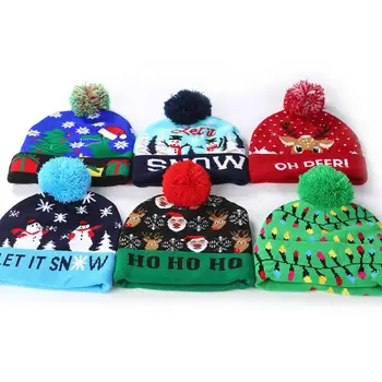 LED Noel Şapka Kazak Örme Bere Noel Light Up Örme Şapka noel hediyesi Çocuklar için Noel 2023 Yeni Yıl Süslemeleri