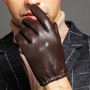 Erkek Hakiki Deri Eldiven Gerçek Koyun Derisi Siyah Gri Kahverengi Ekran Dokunmatik Eldiven Düğmesi Moda Marka Kış Sıcak Eldivenler G619