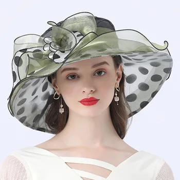 2022 Yeni Bayanlar Zarif Çiçek Kilise şapkaları Yaz Büyük Geniş fötr şapka Şapka Kadınlar İçin Organze Şapka Plaj Güneş Kentucky Derby Şapka
