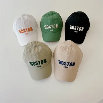 Güney Kore Basit Nakış Mektup Çocuk Güneş Koruyucu Şapka Erkek ve Kız güneş şapkası cottonBaseball Şapka Bahar 2023 Yeni 52cm