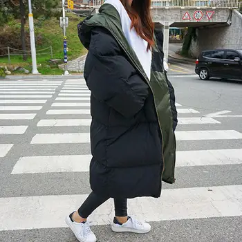 Sonbahar Kış Ceket Kadın Parka Sıcak Kalın Uzun Aşağı Pamuk Ceket Kadın Gevşek Boy Kapşonlu Kadın Kış Ceket Giyim
