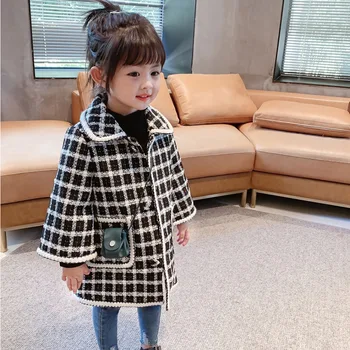 Kış Kız Ceket Bebek çocuk ceketi Kalın Sıcak Ekose Uzun Ceket Çocuk Ceket Giyim Yeni Moda Çocuk Giyim Boyutu 90-130